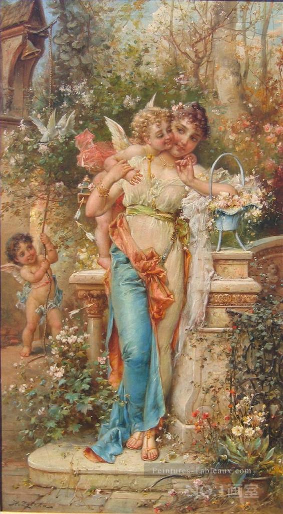 ange floral et beauté Hans Zatzka belle dame femme Peintures à l'huile